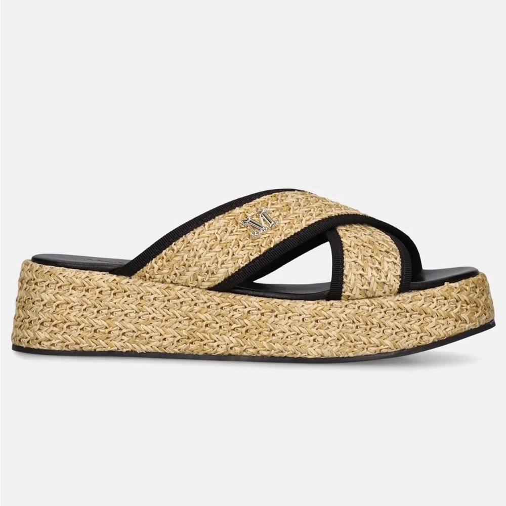 MaxMara Braies Beige Black Striped Espadrille Sandals with Woven Sole